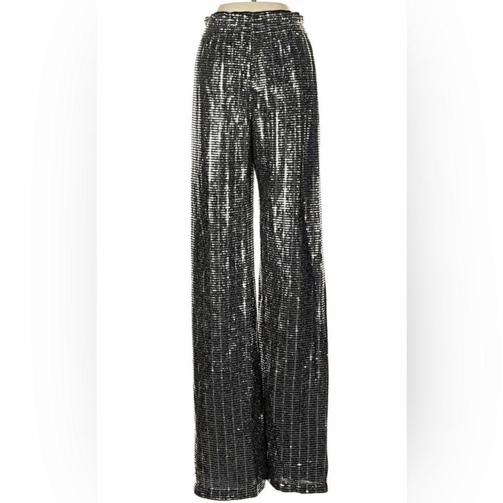 Alice + Olivia Black Sequin Wide-Leg Pants